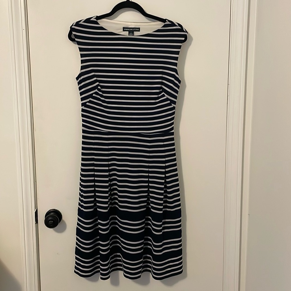 American Living Navy and White Strip Dress NWT